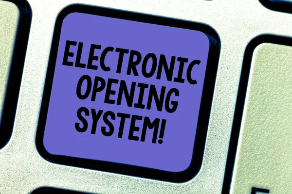 電子オープン システムを示すテキスト記号。概念的な写真電子アクセス コントロール システム キーカード キーボードのキーのキーパッドのアイデアを押すとコンピューターのメッセージを作成する意図. — ストック写真