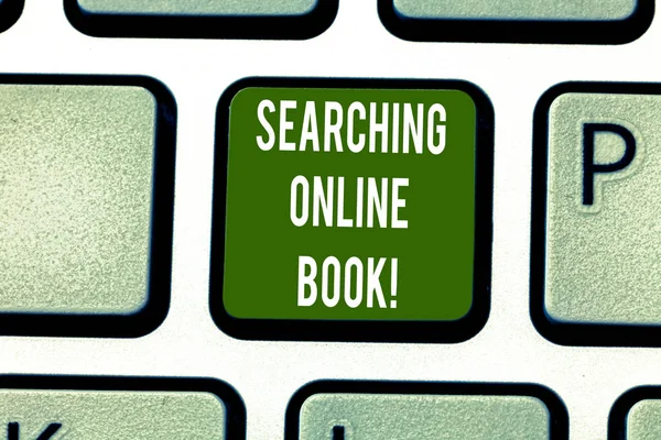 Text sign showing Searching Online Book. Conceptual photo resource in book that is offered to read online Keyboard key Intention to create computer message pressing keypad idea.