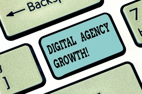 Conceptual hand writing showing Digital Agency Growth. Business photo text Progress of graphic design and copywriting business Keyboard key Intention to create computer message idea.