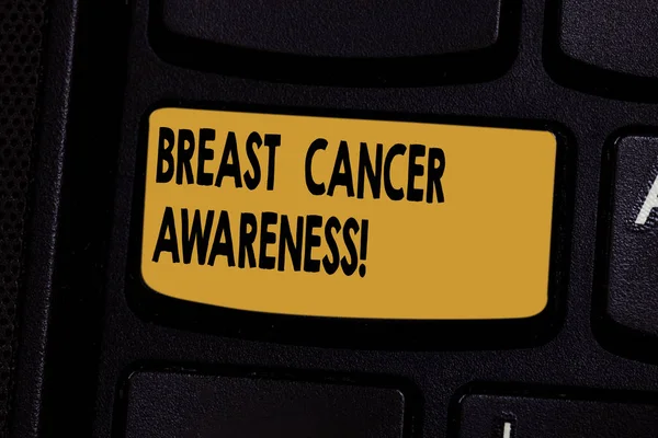 Text sign showing Breast Cancer Awareness. Conceptual photo effort to raise preparedness about the sickness Keyboard key Intention to create computer message pressing keypad idea. — Stock Photo, Image