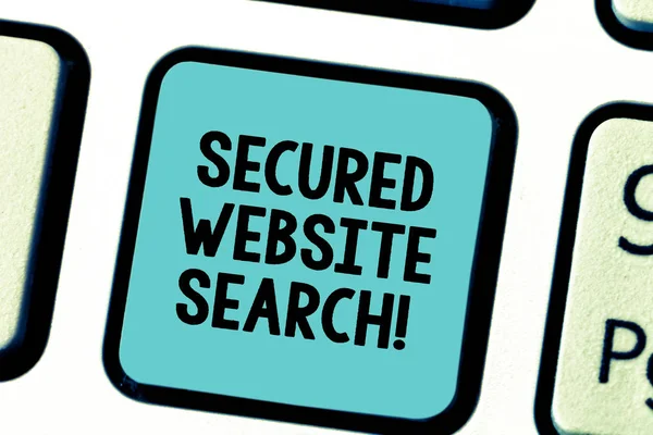 Text sign showing Secured Website Search. Conceptual photo browser and website communications are encrypted Keyboard key Intention to create computer message pressing keypad idea.