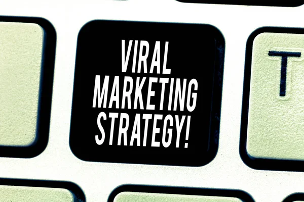 Text sign showing Viral Marketing Strategy. Conceptual photo create a more approachable and authentic brand Keyboard key Intention to create computer message pressing keypad idea.