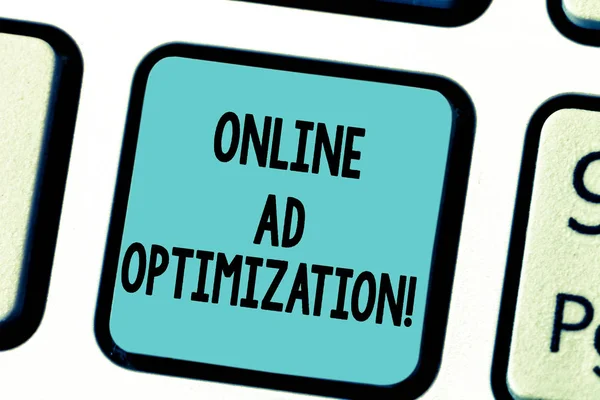 Text sign showing Online Ad Optimization. Conceptual photo Improving the perforanalysisce of a text PPC advertisement Keyboard key Intention to create computer message pressing keypad idea.