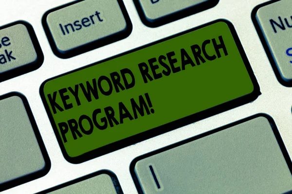 Handwriting text writing Keyword Research Program. Concept meaning Fundamental practice in search engine optimization Keyboard key Intention to create computer message pressing keypad idea.