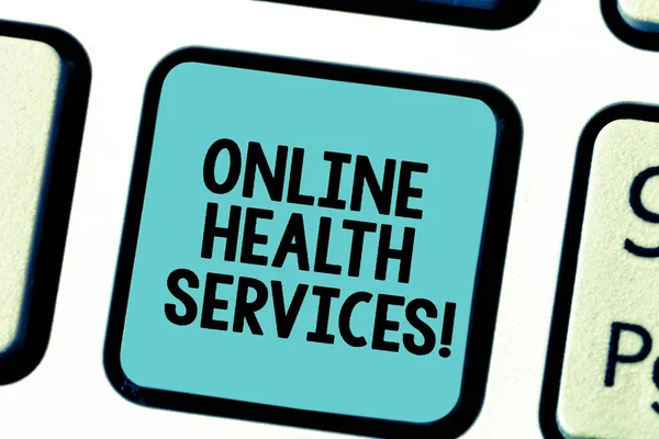 Text sign showing Online Health Services. Conceptual photo Healthcare practice supported by electronic processes Keyboard key Intention to create computer message pressing keypad idea.