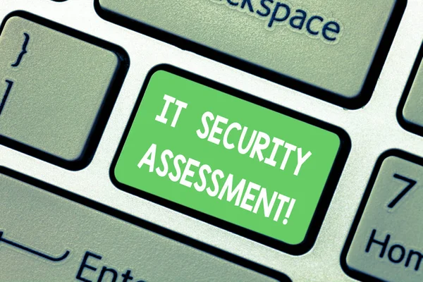 Word writing text It Security Assessment. Business concept for ensure that necessary security controls are in place Keyboard key Intention to create computer message pressing keypad idea.