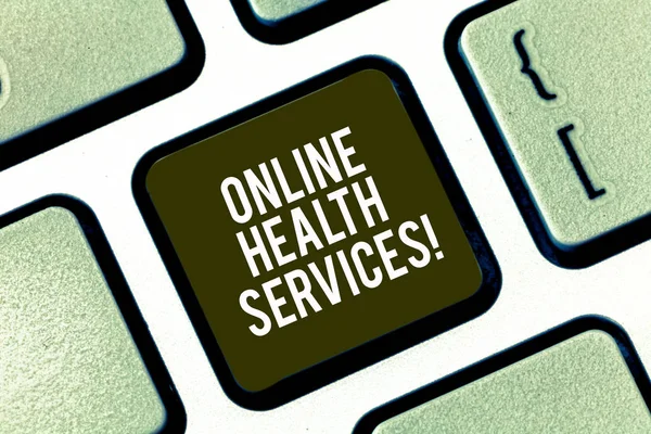 Text sign showing Online Health Services. Conceptual photo Healthcare practice supported by electronic processes Keyboard key Intention to create computer message pressing keypad idea
