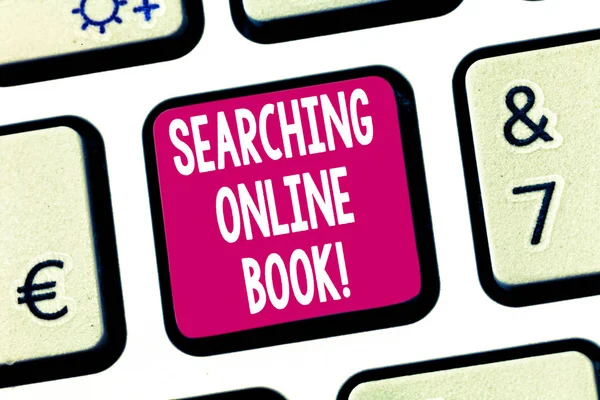 Text sign showing Searching Online Book. Conceptual photo resource in book that is offered to read online Keyboard key Intention to create computer message pressing keypad idea.