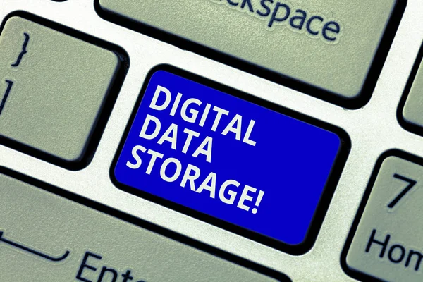 Text sign showing Digital Data Storage. Conceptual photo format for storing and backing up computer data on tape Keyboard key Intention to create computer message pressing keypad idea. — Stock Photo, Image
