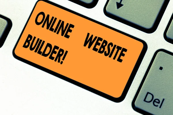 Segno di testo che mostra Online Website Builder. Foto concettuale Programma o strumento che ti aiuta a costruire un sito Web Tasto della tastiera Intenzione di creare un messaggio del computer premendo l'idea della tastiera . — Foto Stock