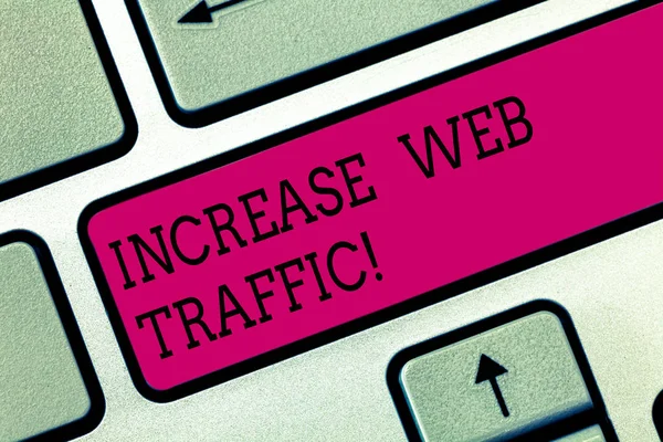 Text sign showing Increase Web Traffic. Conceptual photo Boost the amount of data transmitted by site visitors Keyboard key Intention to create computer message pressing keypad idea.