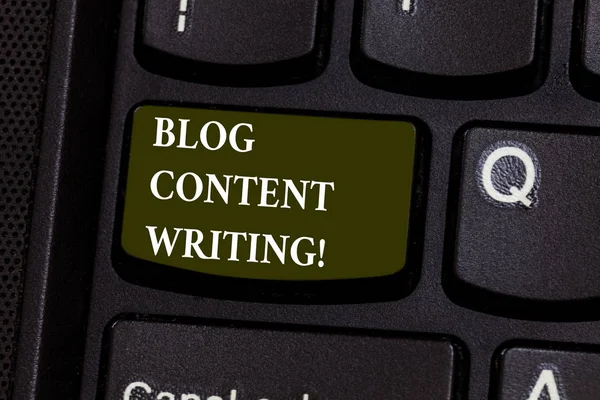 Handwriting text Blog Content Writing. Concept meaning online writing which is link to web marketing campaign Keyboard key Intention to create computer message pressing keypad idea.