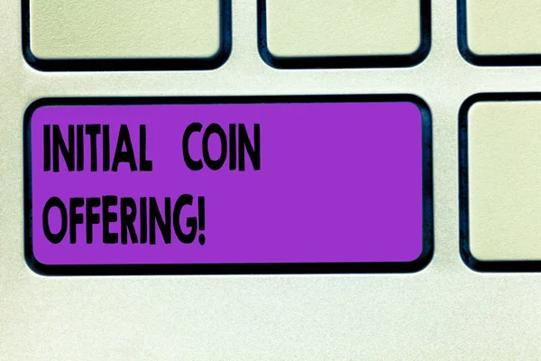 Word writing text Initial Coin Offering. Business concept for Is a type of crowd funding using crypto currencies Keyboard key Intention to create computer message pressing keypad idea. — Stock Photo, Image