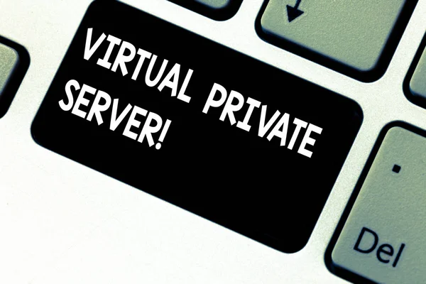 Begrebsmæssig håndskrift, der viser Virtual Private Server. Forretningsfoto fremvisning sælges som en tjeneste af en Internet hosting service Tastaturnøgle Hensigt at skabe computer besked ide . - Stock-foto