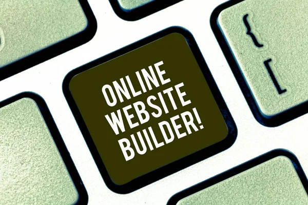 Tekst teken weergegeven: Online Website Builder. Conceptuele foto programma of hulpprogramma waarmee u kunt bouwen een website toetsenbordtoets voornemen om computer bericht te drukken toetsenblok idee te maken. — Stockfoto