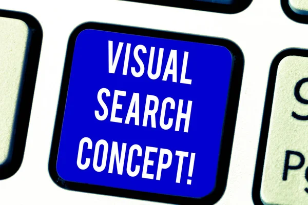 Text sign showing Visual Search Concept. Conceptual photo perceptual task requiring attention for an object Keyboard key Intention to create computer message pressing keypad idea.