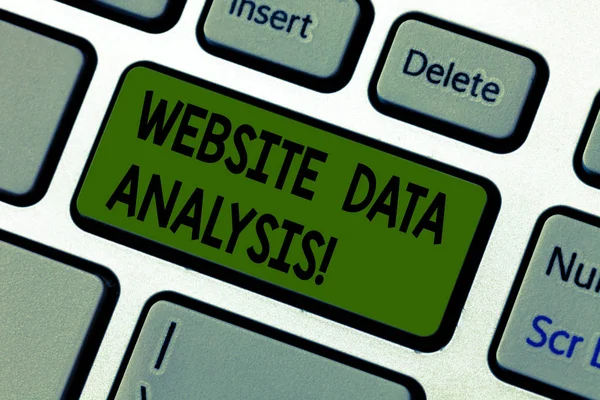 Writing Obs visar Website dataanalys. Företag foto skylta analys och rapport av webbdata för att förbättra webbsidan tangent avsikt att skapa dator meddelande genom att trycka på knappsatsen idé. — Stockfoto