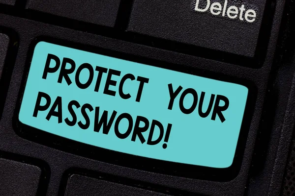 Conceptual hand writing showing Protect Your Password. Business photo showcasing protects information accessible via computers Keyboard key Intention to create computer message idea.