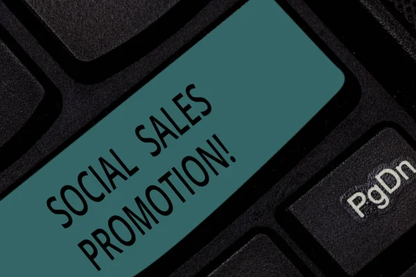 Handwriting text Social Sales Promotion. Concept meaning provide added value or incentives to consumers online Keyboard key Intention to create computer message pressing keypad idea.