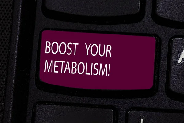 Rukopis textu zvýšit váš metabolismus. Pojetí znamená urychlení rozdělení potravin kalorií příjem klávesová záměr vytvořit počítač zprávy stisknutí klávesy klávesnice idea. — Stock fotografie