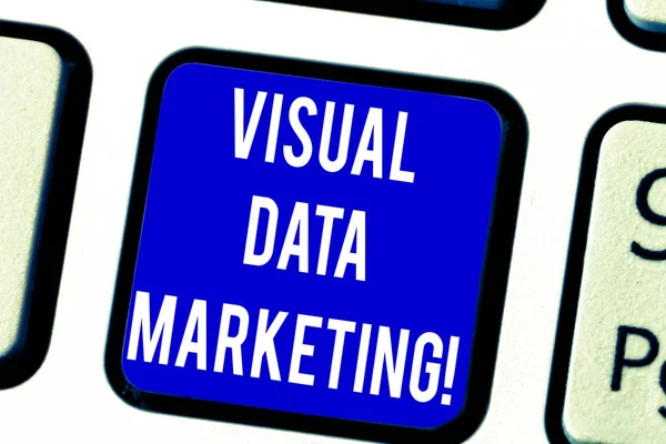 Text sign showing Visual Data Marketing. Conceptual photo Use images to convey information in visual format Keyboard key Intention to create computer message pressing keypad idea.