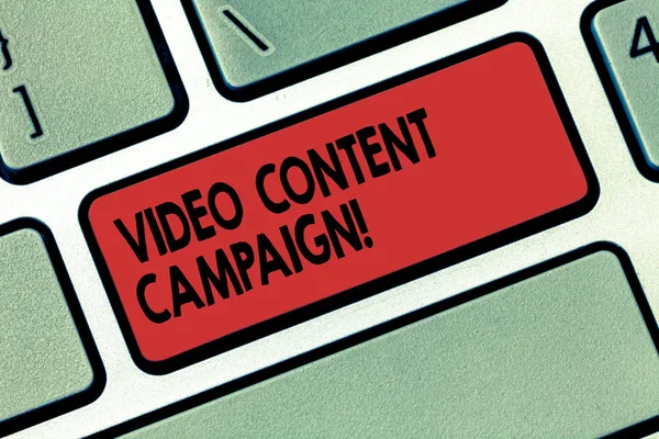 Writing note showing Video Content Campaign. Business photo showcasing Integrates engaging video into marketing campaigns Keyboard key Intention to create computer message pressing keypad idea.