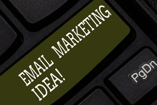 Writing note showing Email Marketing Idea. Business photo showcasing A plan of sending a commercial message to clients Keyboard key Intention to create computer message pressing keypad idea.
