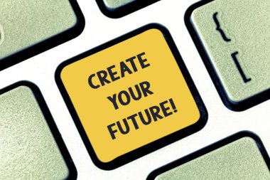 Your geleceği oluşturmak gösterilen Not yazma. İş fotoğraf vitrine çalışmak çok iyi kariyer klavye tuşuna basarak tuş takımı fikir bilgisayar ileti oluşturmak için niyet ve yaşam şekli.