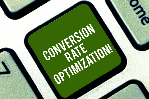 Word writing text conversion rate optimierung. Geschäftskonzept zur Erhöhung des Prozentsatzes der Website-Besucher Tastatur-Taste Absicht, Computer-Nachricht drücken Tastatur-Idee erstellen. — Stockfoto
