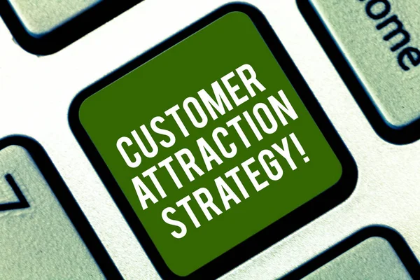 Word writing text Customer Attraction Strategy. Business concept for encourage customers to buy your brand Keyboard key Intention to create computer message pressing keypad idea. — Stock Photo, Image