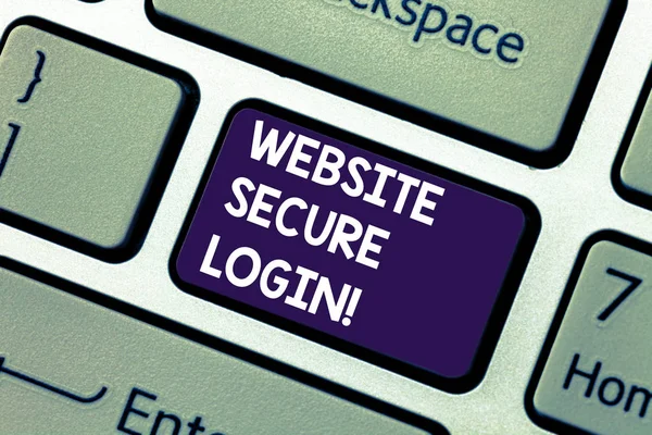 Conceptual hand writing showing Website Secure Login. Business photo showcasing Uses SSL to encrypt the user name and password Keyboard key Intention to create computer message idea.