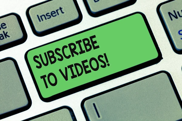 Text sign showing Subscribe To Videos. Conceptual photo like to see more content from those channels pages Keyboard key Intention to create computer message pressing keypad idea.