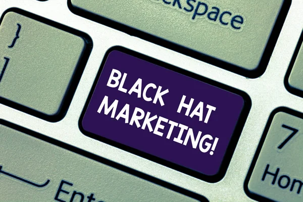 Концептуальный почерк, показывающий маркетинг Black Hat. Поиск оптимизации включает в себя дизайн сайта быть легко найти клавишу клавиатуры Намерение создать идею компьютерных сообщений . — стоковое фото