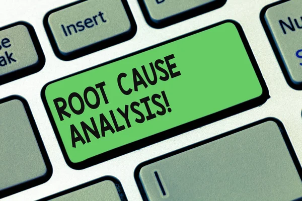 Text sign showing Root Cause Analysis. Conceptual photo method of problem solving used for identifying causes Keyboard key Intention to create computer message pressing keypad idea.