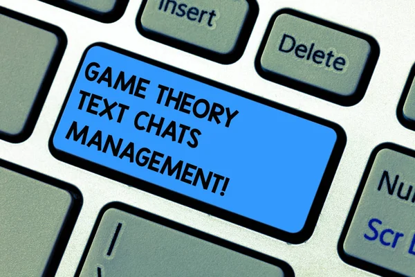 Handwriting text writing Game Theory Social Media Management. Concept meaning Gaming innovation marketing strategies Keyboard key Intention to create computer message pressing keypad idea.