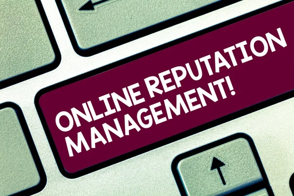 Text sign showing Online Reputation Management. Conceptual photo taking control of the online conversation Keyboard key Intention to create computer message pressing keypad idea.