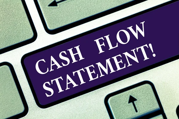 Text sign showing Cash Flow Statement. Conceptual photo financial measures cash generated used by company period Keyboard key Intention to create computer message pressing keypad idea.
