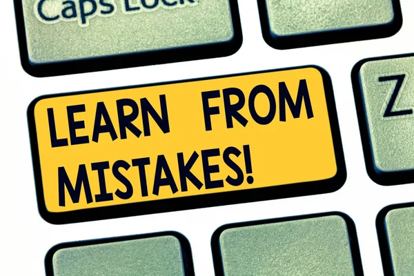 Text sign showing Learn From Mistakes. Conceptual photo keeping track of your most important decisions Keyboard key Intention to create computer message pressing keypad idea. — Stock Photo, Image
