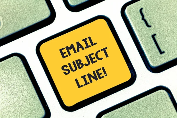 Writing note showing Email Subject Line. Business photo showcasing introduction that identifies email or message intent Keyboard key Intention to create computer message pressing keypad idea.