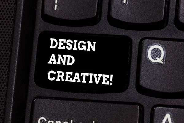 Text tecken visar Design och kreativa. Konceptuella foto som involverar använda fantasi eller idéer skapa något klaviatur nyckel avsikt att skapa dator meddelande genom att trycka på knappsatsen idé. — Stockfoto