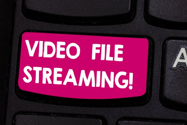 Text sign showing Video File Streaming. Conceptual photo video be viewed online without being downloaded Keyboard key Intention to create computer message pressing keypad idea.