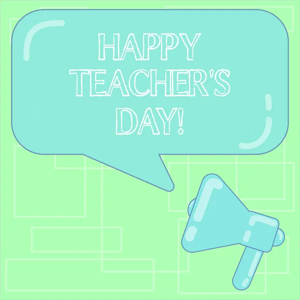 Text sign showing Happy Teacher S Is Day. Conceptual photo birth second President India used celebrate masters Megaphone photo and Blank Rectangular Color Speech Bubble with Reflection.