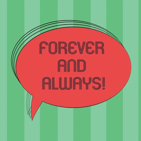 Text sign showing Forever And Always. Conceptual photo means continuously at all relevant times and still Blank Oval Outlined Solid Color Speech Bubble Empty Text Balloon photo. — Stock Photo, Image