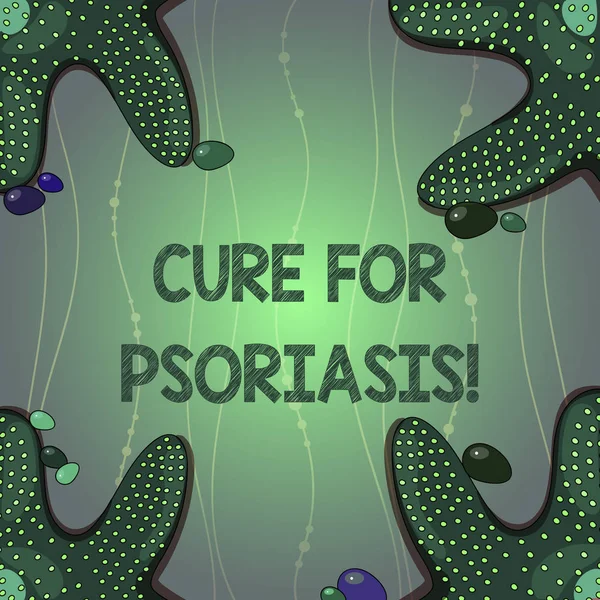Írásbeli Megjegyzés mutatja, a Psoriasis Cure. Üzleti fénykép bemutató használt egyedül krémek és kenőcsök, hogy alkalmazni bőr Starfish Four Corners kaviccsal poszter hirdetéseket kártyák. — Stock Fotó