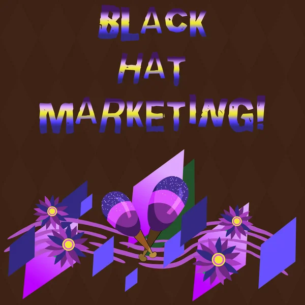 Концептуальный почерк, показывающий маркетинг Black Hat. Оптимизация поиска включает в себя дизайн сайта можно найти легко Красочный инструмент Маракас Цветы и изогнутый музыкальный персонал . — стоковое фото