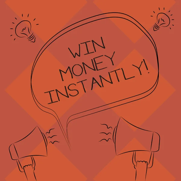 Handwriting text Win Money Instantly. Concept meaning getting cash as prize in competition sport or game Freehand Outline Sketch of Blank Speech Bubble Megaphone Sound Idea Icon.