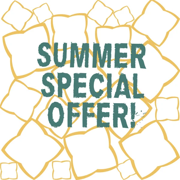 Handwriting text Summer Special Offer. Concept meaning product or service that is offered at a very low price Ribbon Strips Formed as Geometric Shapes in Seamless Repeat Pattern photo.