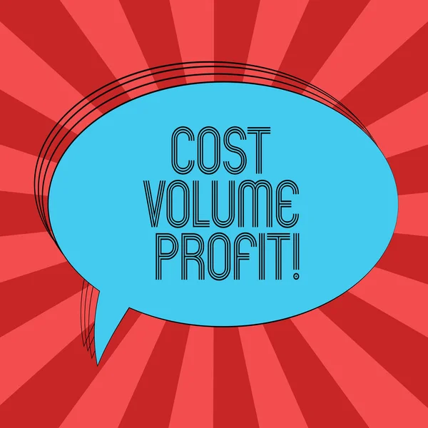 Writing note showing Cost Volume Profit. Business photo showcasing form of cost accounting and It is simplified model Oval Outlined Solid Color Speech Bubble Empty Text Balloon.