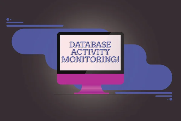 Handwriting text writing Database Activity Monitoring. Concept meaning the observation of actions in a database Mounted Computer Monitor Blank Reflected Screen on Abstract Background. — Stock Photo, Image