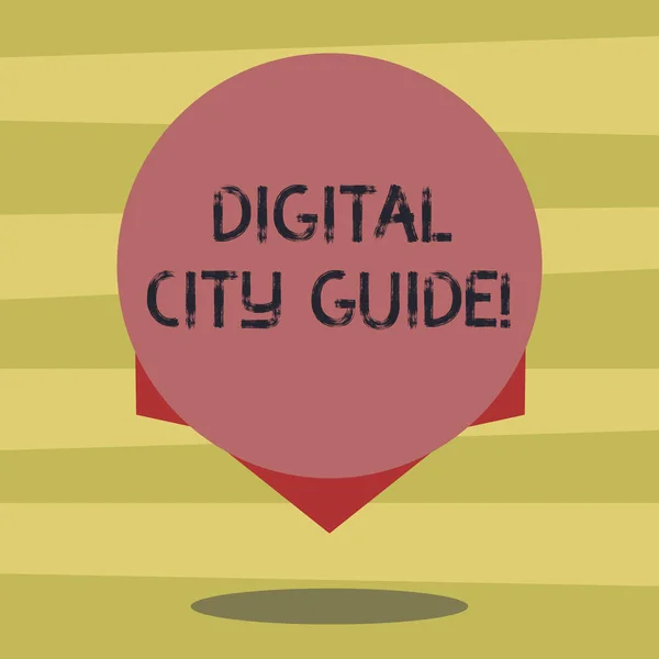 Text tecken visar Digital stadsguide. Konceptuella fotoapp som ger bistånd information om kulturella Blank färg cirkel flytande foto med skugga och Design vid kanten. — Stockfoto